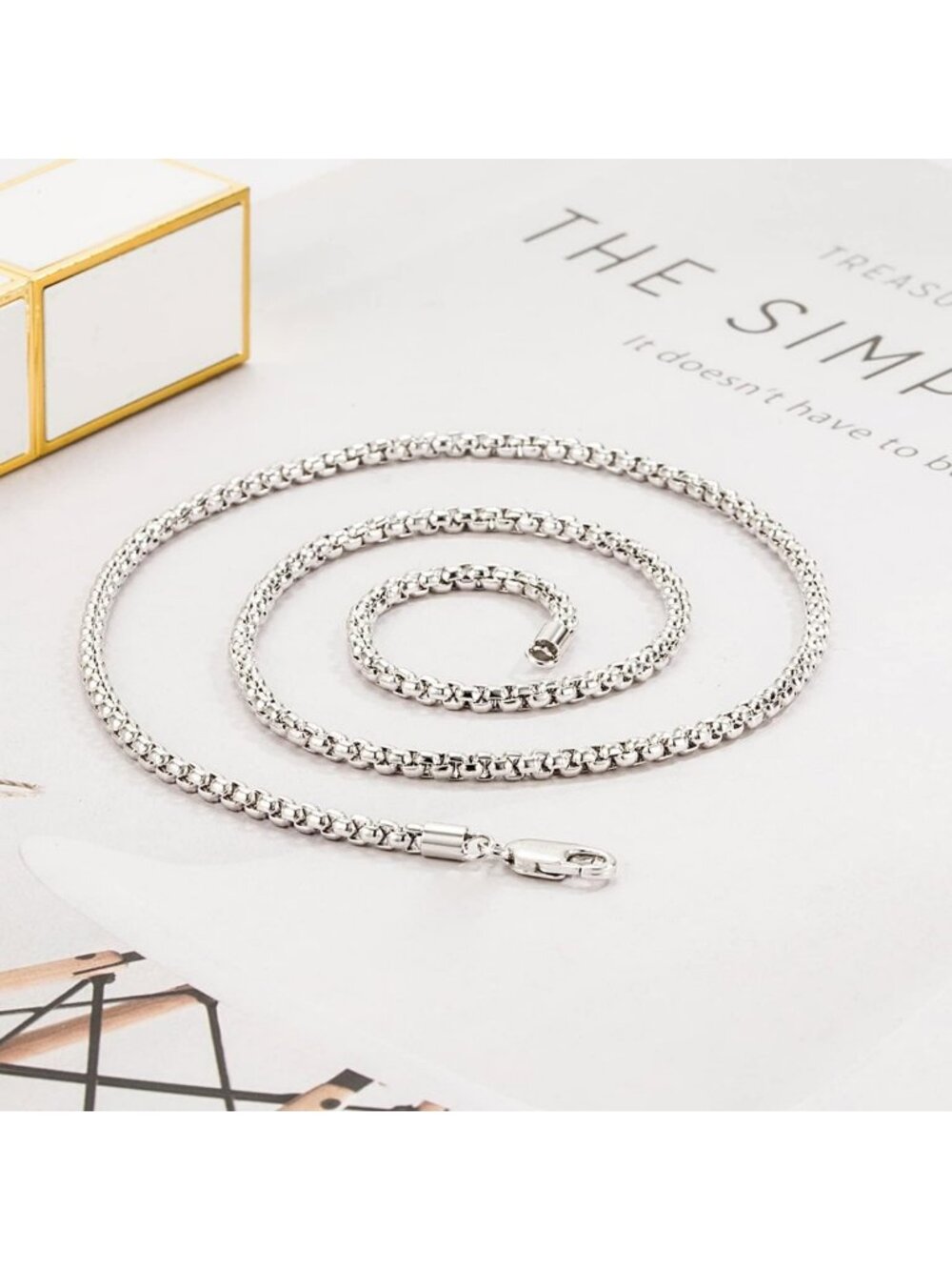 925 Sterling Silver Square Rolo Link Choker Necklace for Men & Women - 18" to 28 - Picture 8 of 9